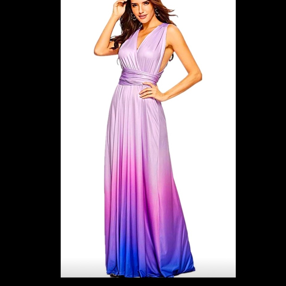 Clothink Convertible Wrap Gradient Color Dress